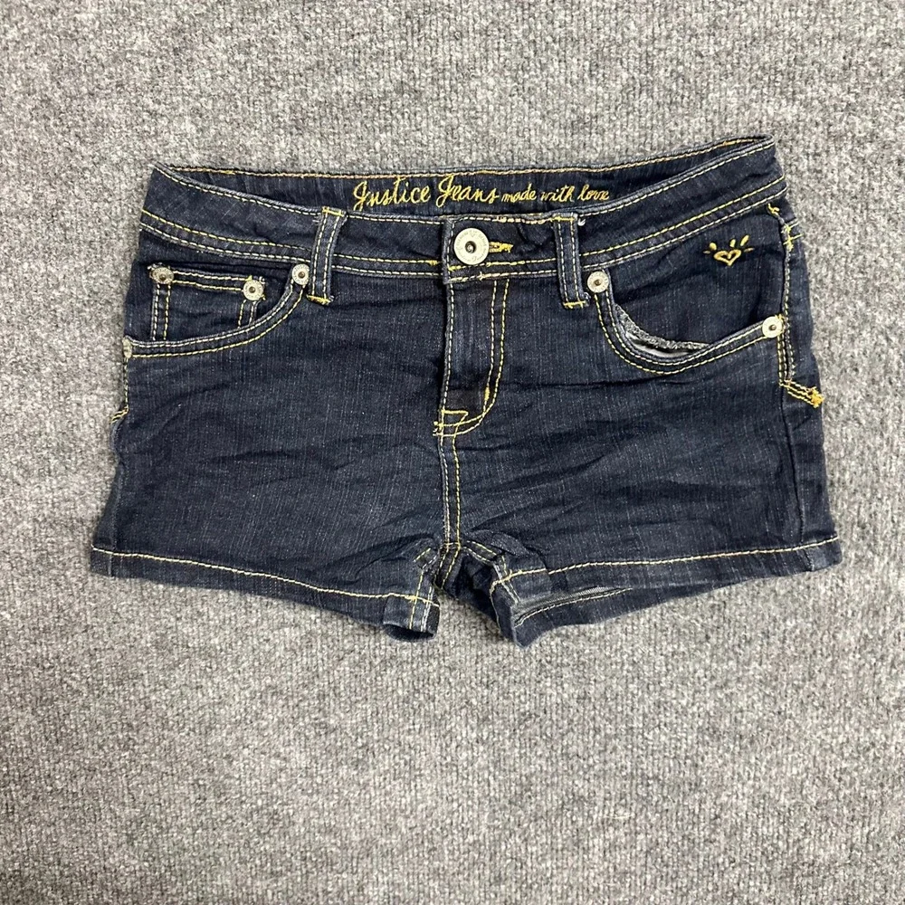 Justice Denim Shorts Girls Size 14R Dark Wash Low Rise Casual Stretch Summer